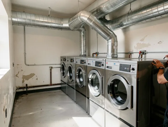 Commerce Dryer Vent Cleaning team performing large-scale commercial dryer vent cleaning in Commerce