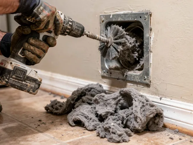 Certified Commerce Dryer Vent Cleaning technician performing dryer vent cleaning in Commerce